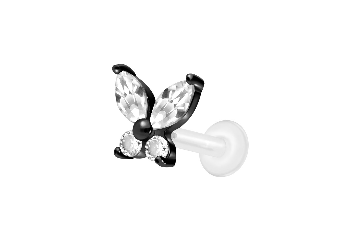 PTFE Labret Piercing mit Innengewinde + Titan-Aufsatz KRISTALLSCHMETTERLING
